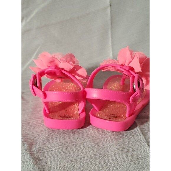 Baby Girl Hot Pink Jelly Sandals W/Flower (Size 3) Spring/Summer/Easter/Beach - Picture 3 of 16